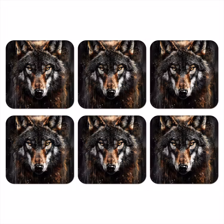 Dieren - Wolf - Portret - Zwart - Bruin onderzetter kurk middel -3d
