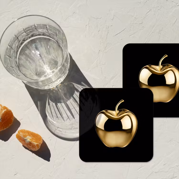 Appel - Goud - Chrome - Zwart onderzetter kurk middel -sfeer4