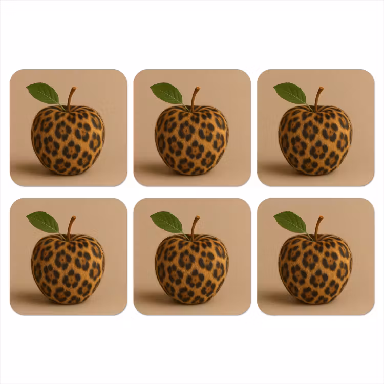 Appel - Panter - Blaadje - Groen onderzetter kurk middel -3d
