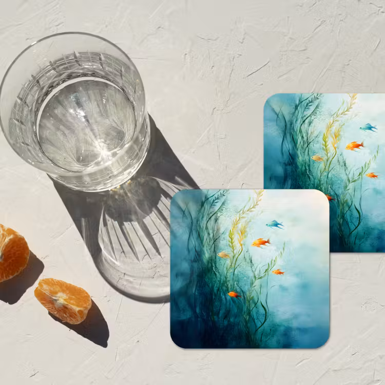 Waterplanten - Vissen - Kleurrijk - Water onderzetter kurk middel -sfeer4