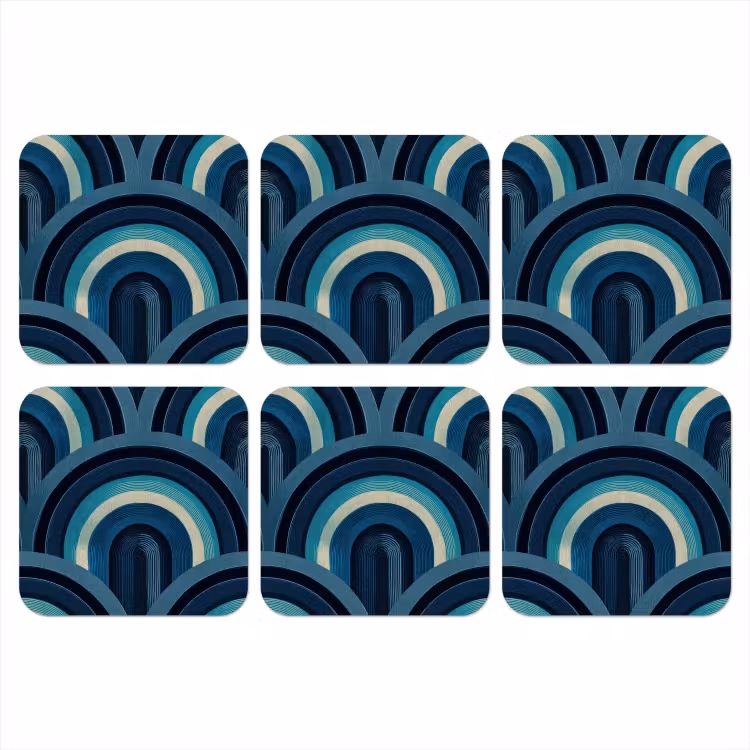Bogen - Geometrisch - Patroon - Blauw - Retro onderzetter kurk middel 366 -3d