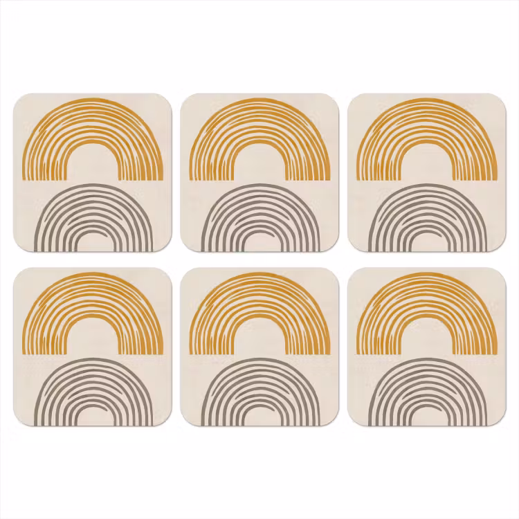 Bogen - Lijnen - Oranje - Minimalistisch onderzetter kurk middel -3d
