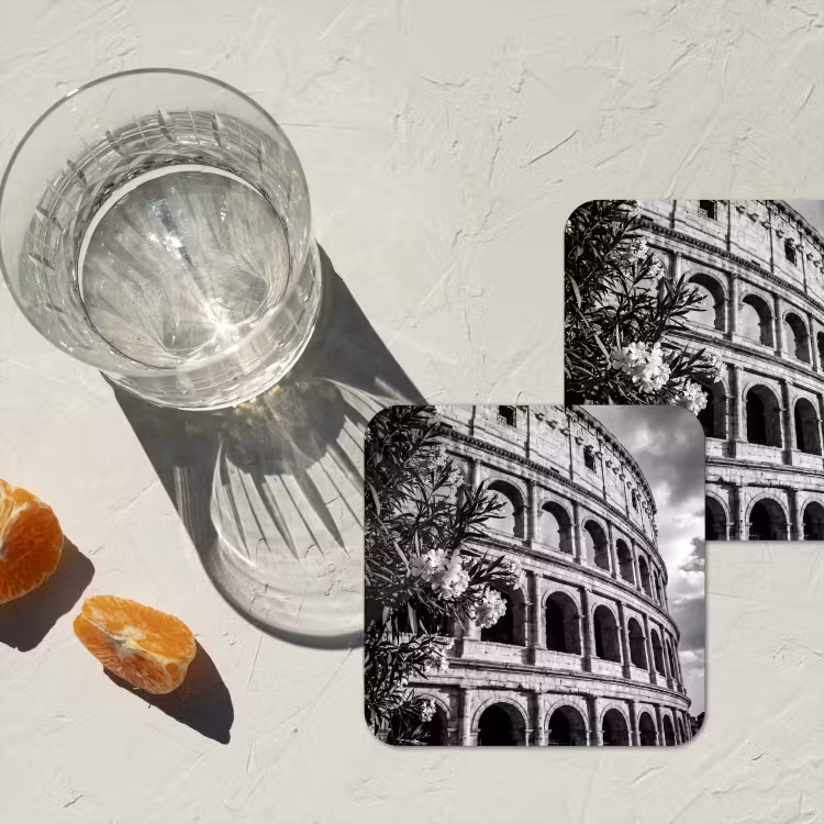 Architectuur - Colosseum - Rome - Historisch - Zwart-wit onderzetter kurk middel -sfeer4