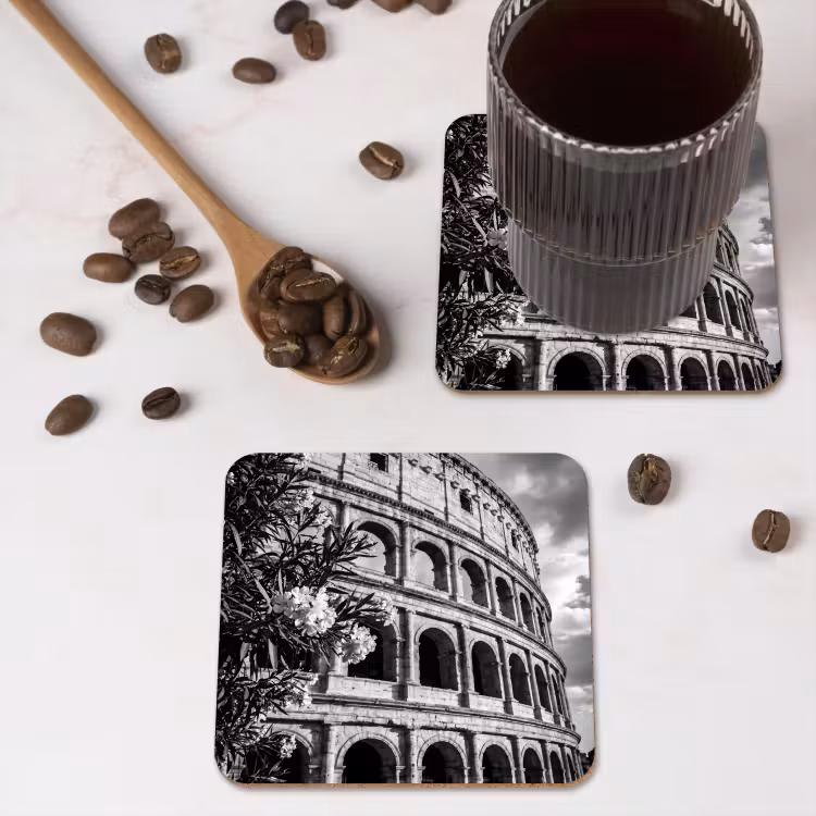 Architectuur - Colosseum - Rome - Historisch - Zwart-wit onderzetter kurk middel -sfeer2