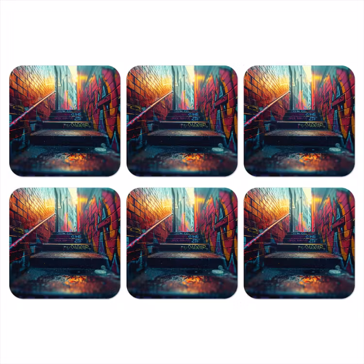 Architectuur - Neon - Trap - Graffiti onderzetter kurk middel -3d