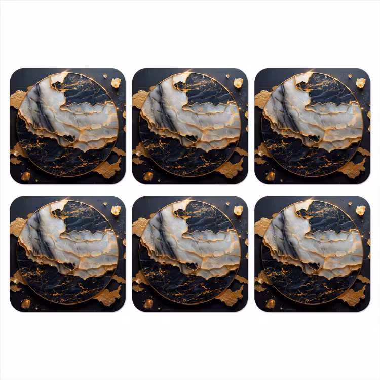 Kunst - Goud - Zwart - Modern - Abstract onderzetter kurk middel -3d