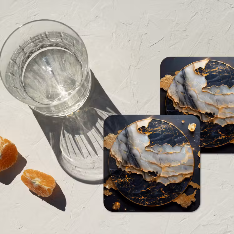 Kunst - Goud - Zwart - Modern - Abstract onderzetter kurk middel -sfeer4