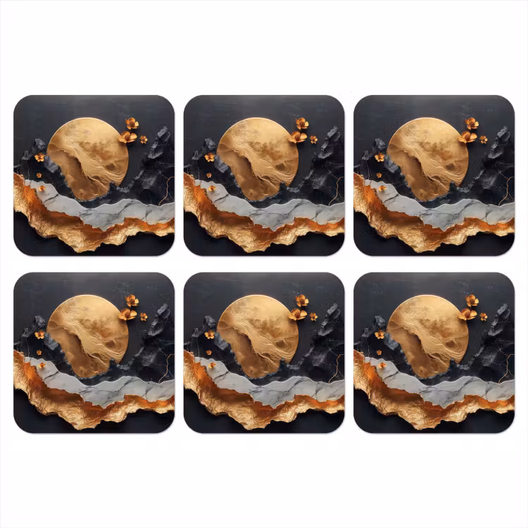 Kunst - Goud - Modern - Abstract onderzetter kurk middel -3d