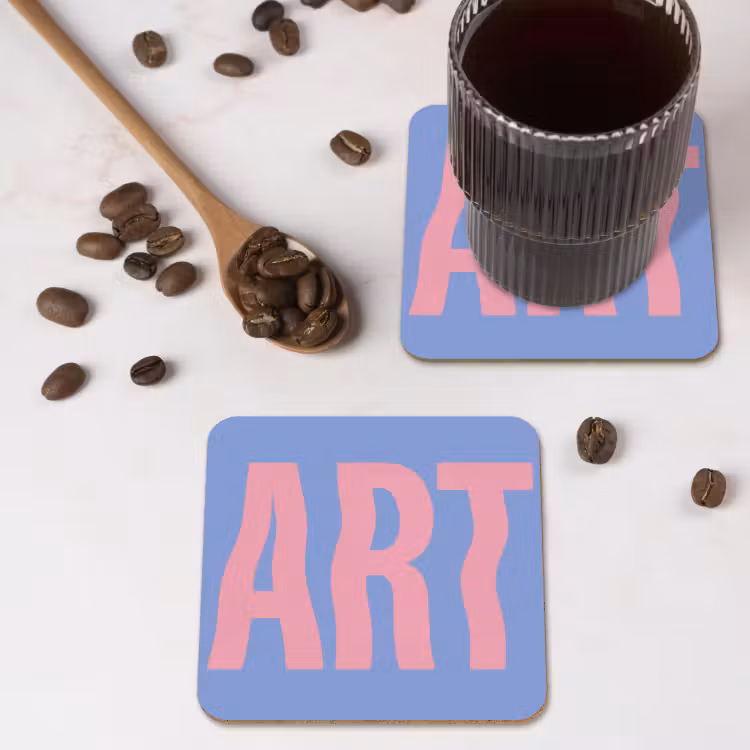 Art - Roze - Blauw onderzetter kurk middel -sfeer2
