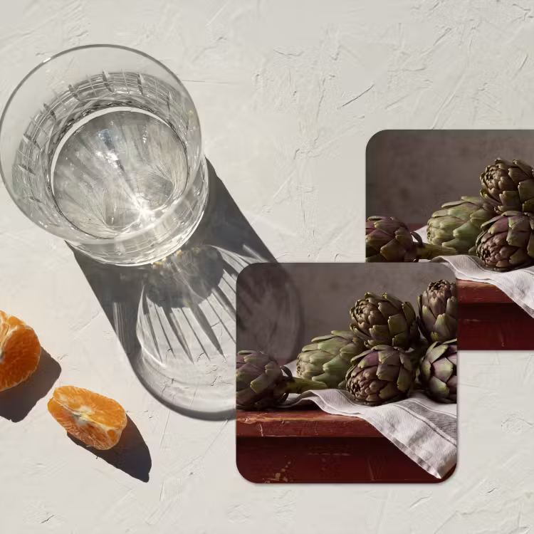 Coaster - Artichoke - Food - Rustic - Artisjok - Eten - Rustiek onderzetter kurk middel
