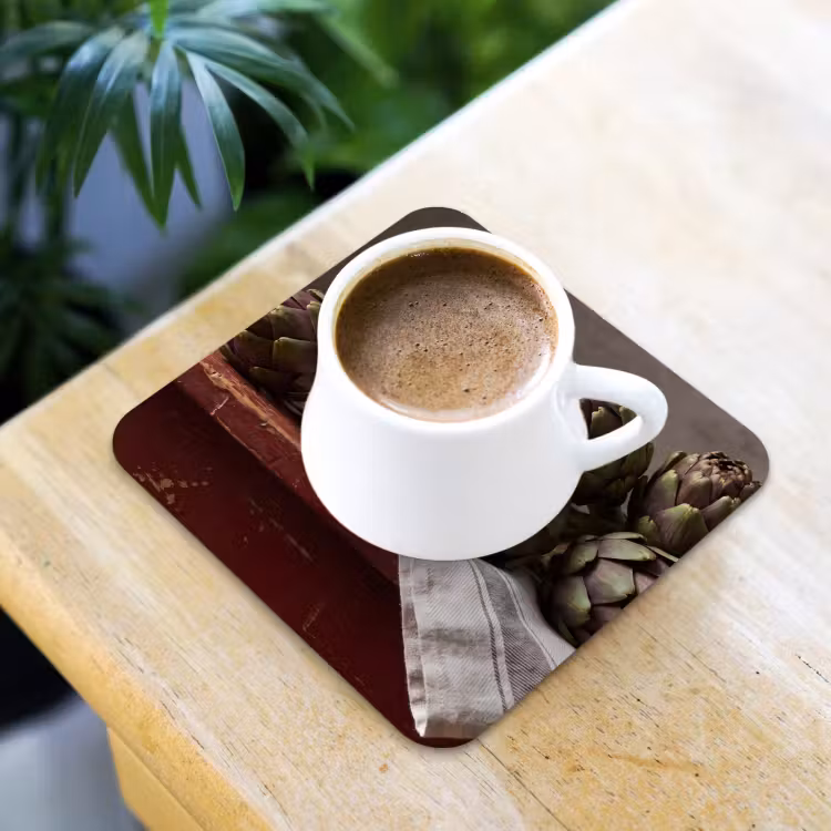 Coaster - Artichoke - Food - Rustic - Artisjok - Eten - Rustiek onderzetter kurk middel