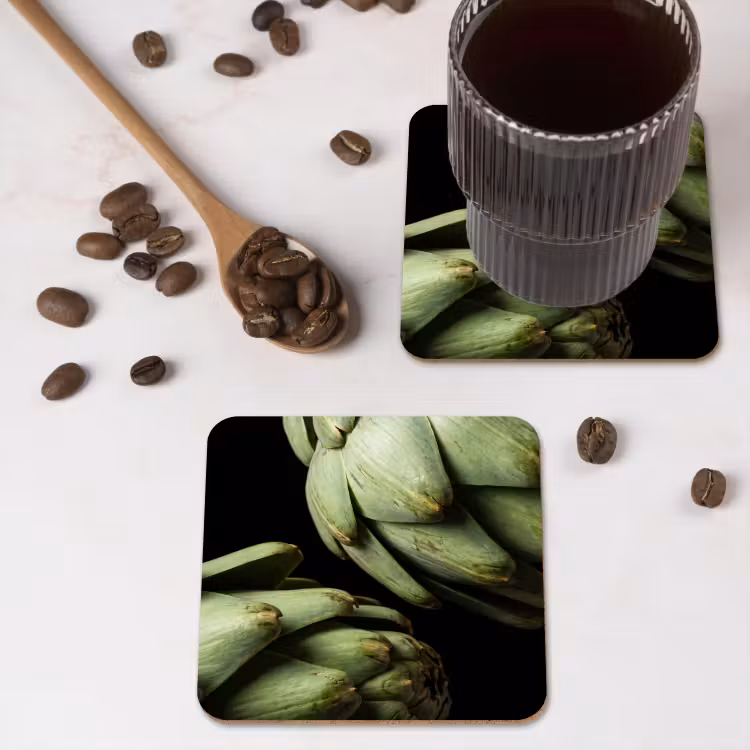Coaster - Artichoke - Green - Food - Artisjok - Groen - Eten onderzetter kurk middel
