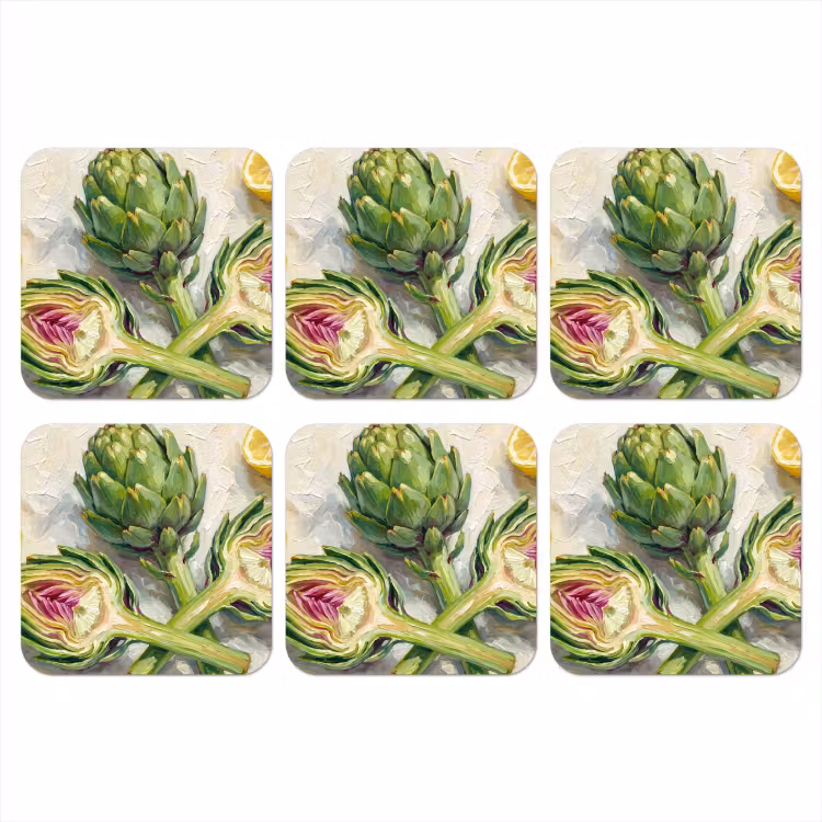 Coaster - Artichoke - Lemon - Food - Artisjok - Citroen - Eten onderzetter kurk middel