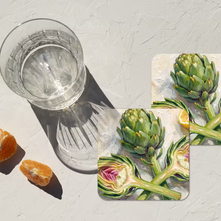 Coaster - Artichoke - Lemon - Food - Artisjok - Citroen - Eten onderzetter kurk middel