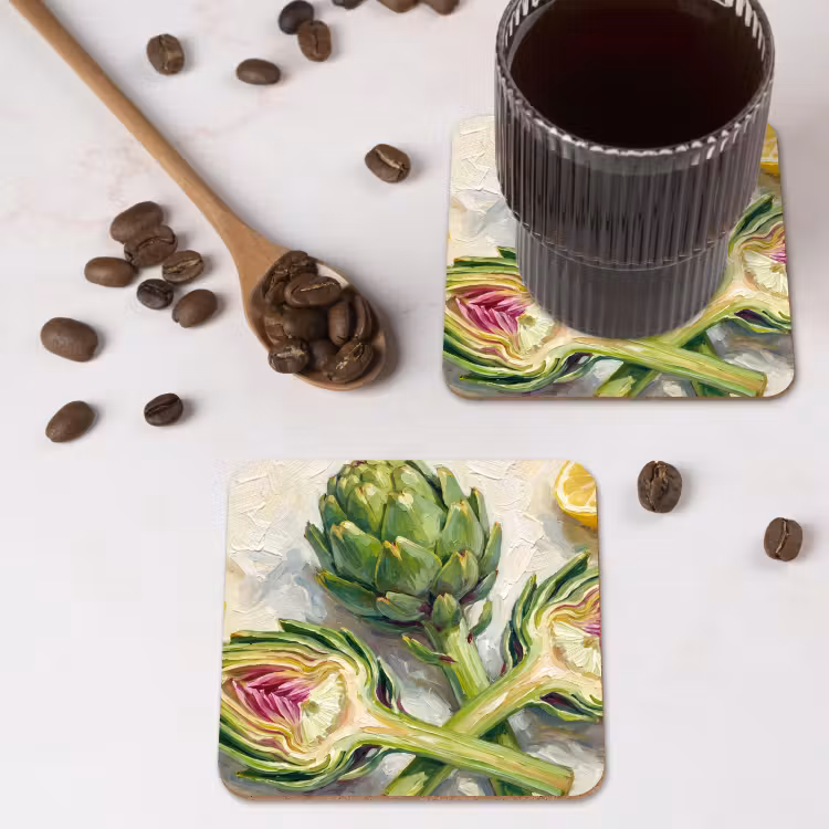 Coaster - Artichoke - Lemon - Food - Artisjok - Citroen - Eten onderzetter kurk middel