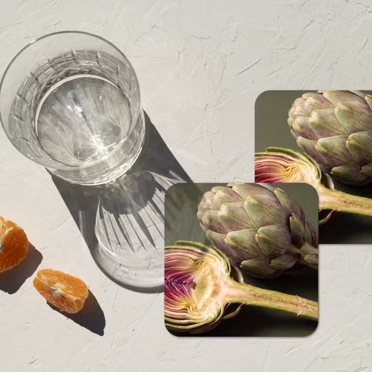 Coaster - Artichoke - Purple - Food - Artisjok - Paars - Voedsel onderzetter kurk middel