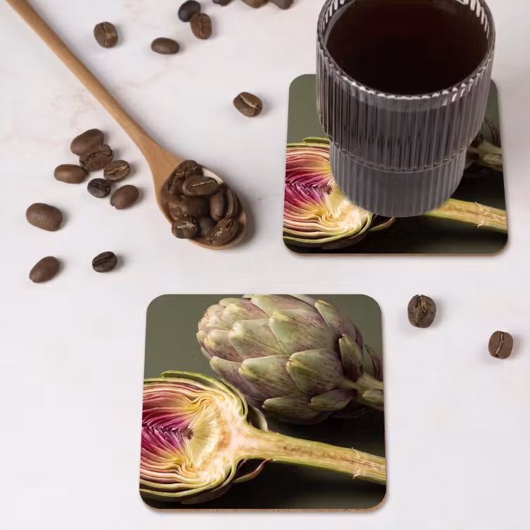 Coaster - Artichoke - Purple - Food - Artisjok - Paars - Voedsel onderzetter kurk middel