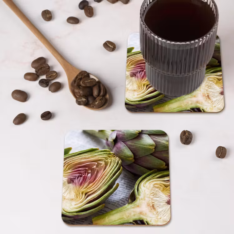 Coaster - Artichoke - Sliced - Food - Artisjok - Doorgesneden - Eten onderzetter kurk middel