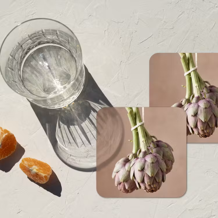 Coaster - Artichokes - Hanging - Vegetables - Artisjokken - Hangend - Groenten onderzetter kurk middel