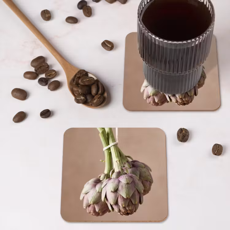 Coaster - Artichokes - Hanging - Vegetables - Artisjokken - Hangend - Groenten onderzetter kurk middel