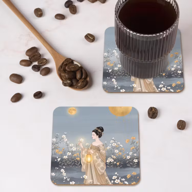 Aziatisch - Vrouw - Kimono onderzetter kurk middel -sfeer2