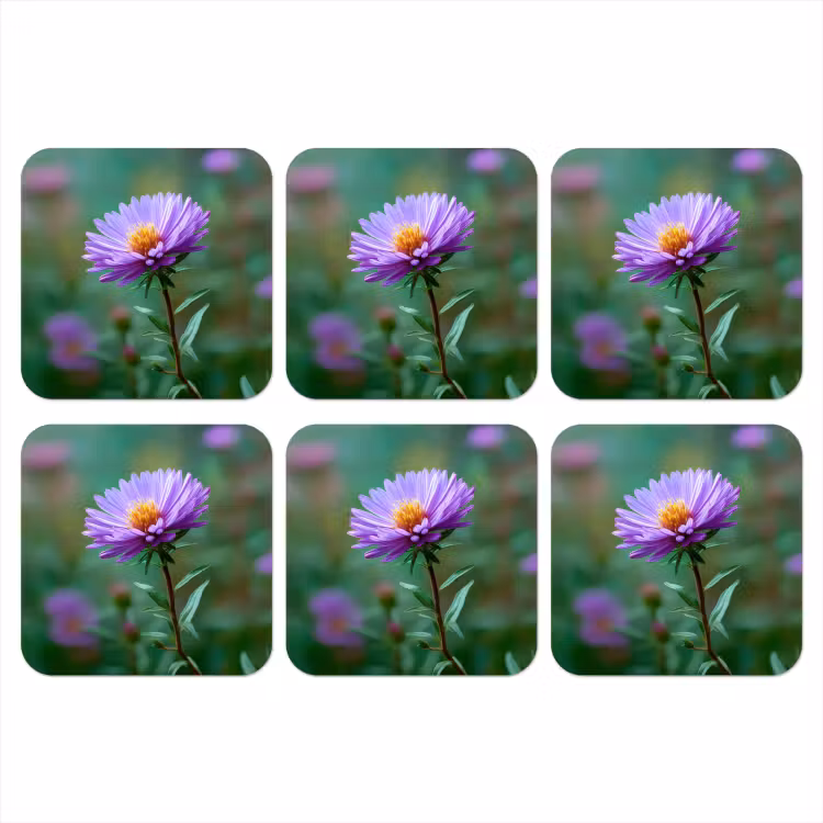 Aster - Paars - Bloem - Blaadjes onderzetter kurk middel -3d