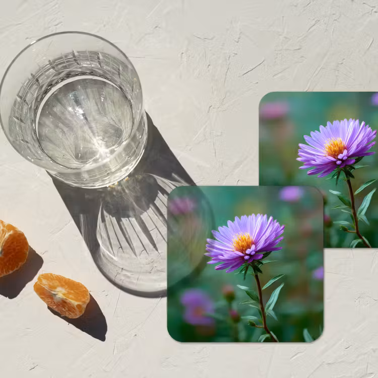 Aster - Paars - Bloem - Blaadjes onderzetter kurk middel -sfeer4