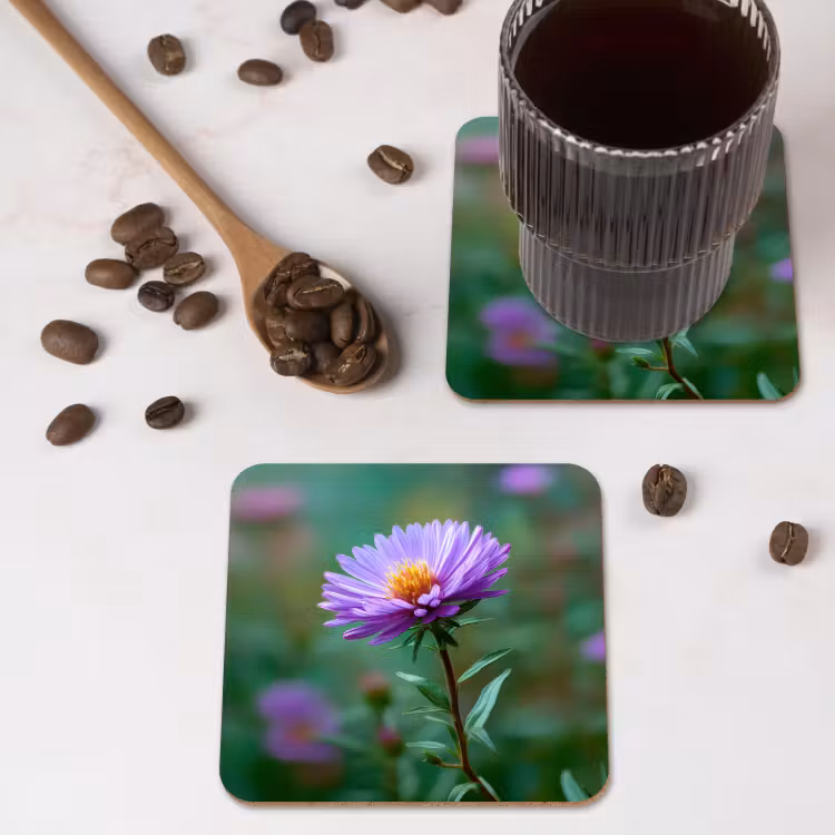 Aster - Paars - Bloem - Blaadjes onderzetter kurk middel -sfeer2