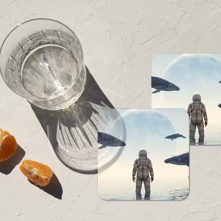 Coaster - Astronaut - Whale - Fantasy - Ruimtevaarder - Walvis - Fantasie onderzetter kurk middel