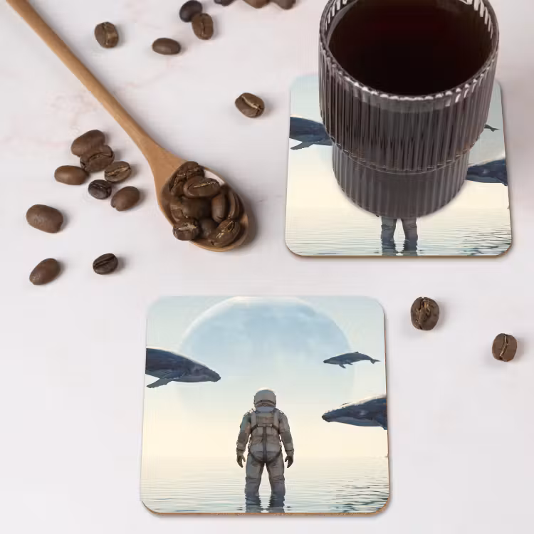 Coaster - Astronaut - Whale - Fantasy - Ruimtevaarder - Walvis - Fantasie onderzetter kurk middel