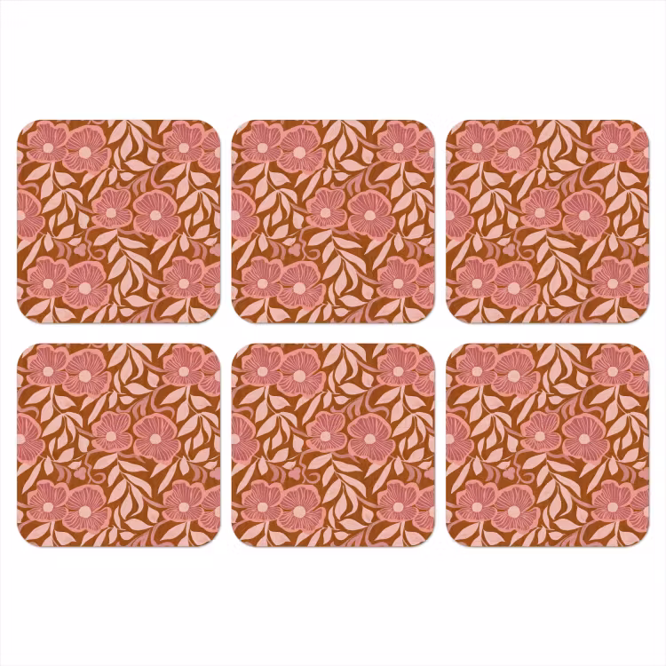 Sfeer - Bloemen - Roze onderzetter kurk middel 366 -3d