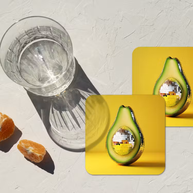 Avocado - Discobal - Geel - Glitter onderzetter kurk middel -sfeer4