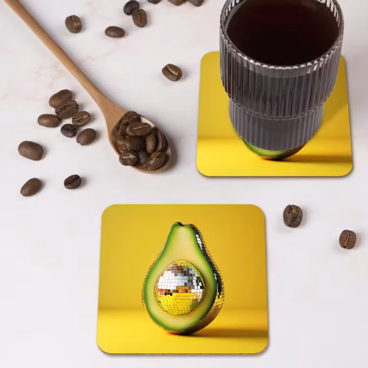 Avocado - Discobal - Geel - Glitter onderzetter kurk middel -sfeer2