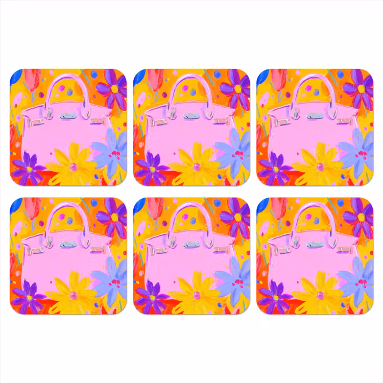 Tas - Roze - Bloemen onderzetter kurk middel -3d