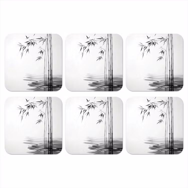 Bamboestammen - Water - Minimalistisch - Wit onderzetter kurk middel -3d