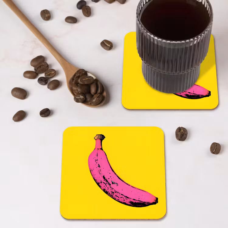 Banaan - Grafisch - Geel onderzetter kurk middel -sfeer2