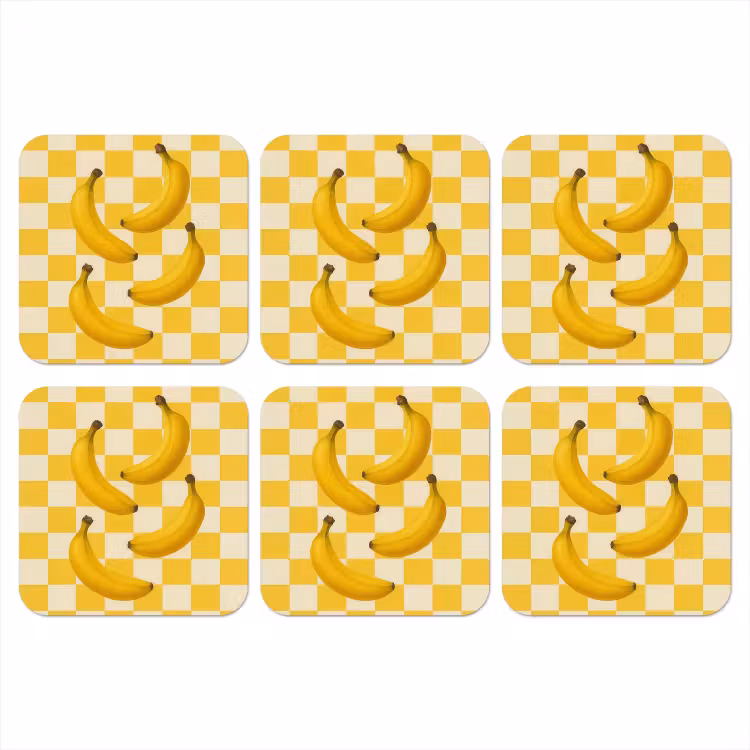 Bananen - Geel - Geblokt onderzetter kurk middel -3d