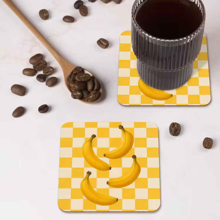 Bananen - Geel - Geblokt onderzetter kurk middel -sfeer2