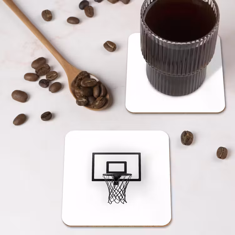 Basketbalbord - Minimalistisch - Zwart onderzetter kurk middel -sfeer2