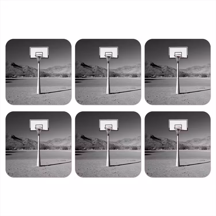 Basketbalpaal - Landschap - Zand - Wit onderzetter kurk middel -3d