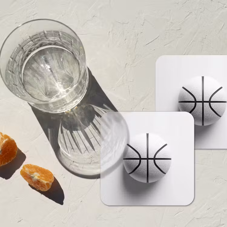 Basketbal - Wit - Schaduw - Lijnen onderzetter kurk middel -sfeer4