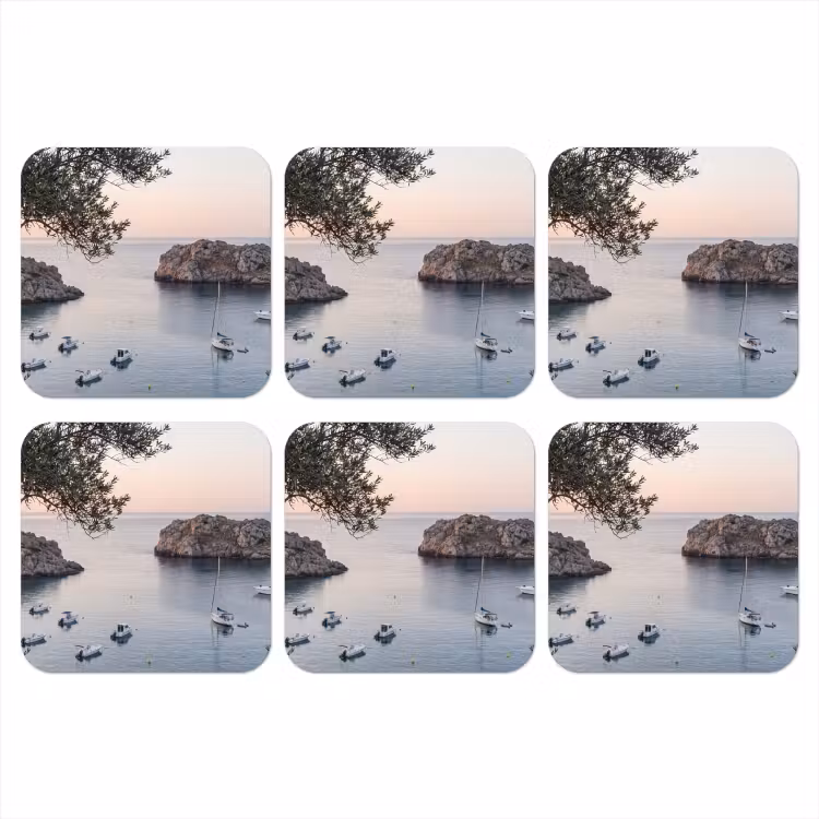 Coaster - Bay - boats - sunset - Baai - boten - zonsondergang onderzetter kurk middel