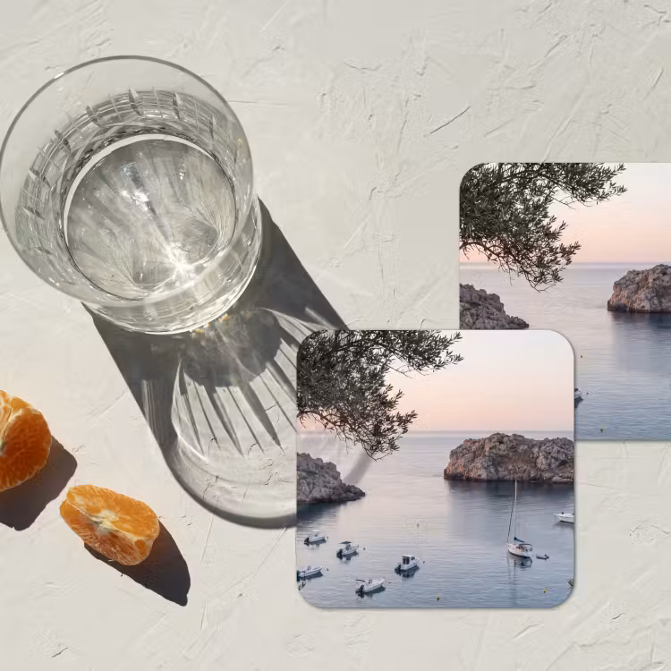Coaster - Bay - boats - sunset - Baai - boten - zonsondergang onderzetter kurk middel