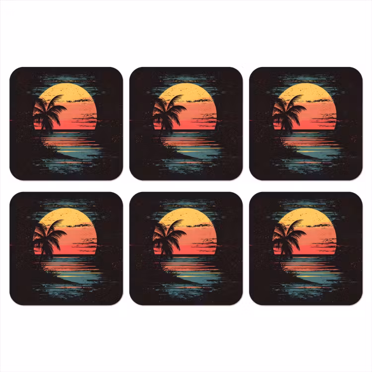 Strand - Minimalistisch - Zon - Oranje onderzetter kurk middel -3d