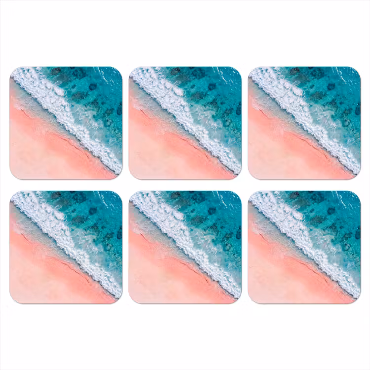 Strand - Oceaan - Golven - Roze Zand - Natuur onderzetter kurk middel -3d