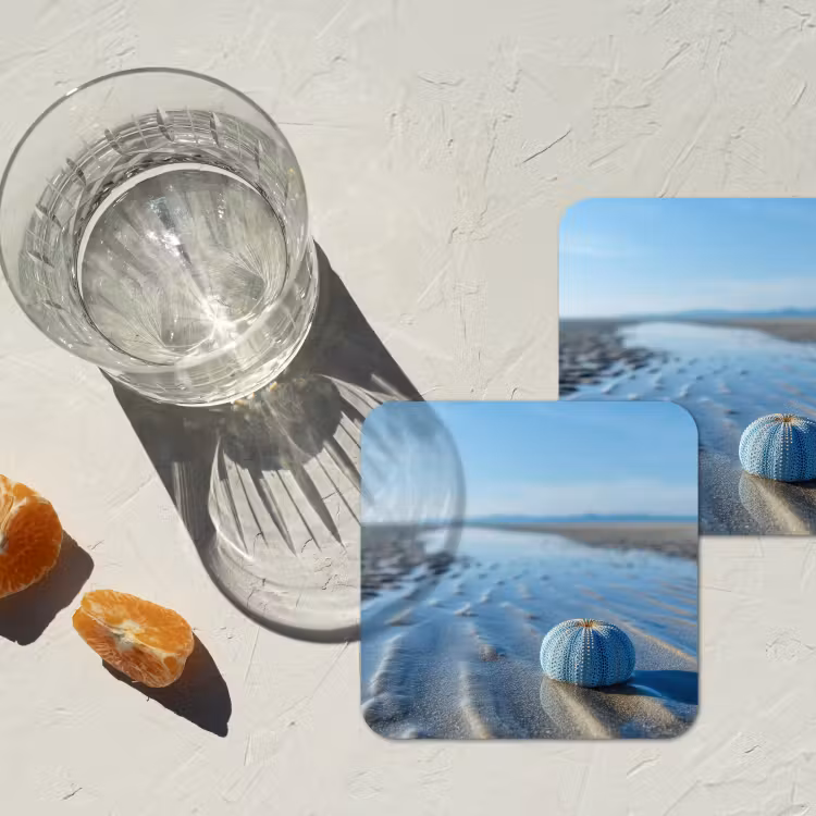 Strand - Schild - Water - Blauw onderzetter kurk middel -sfeer4