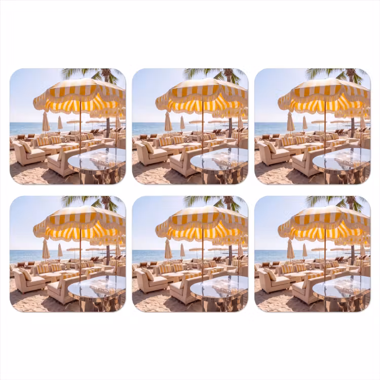 Strand - Ligbedden - Vakantie - Modern - Geel onderzetter kurk middel -3d