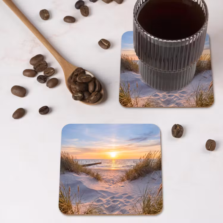 Strand - Zonsondergang - Natuur - Landschap onderzetter kurk middel -sfeer2
