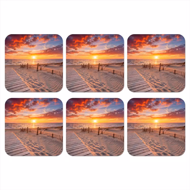 Strand - Zonsondergang - Zee - Natuur - Oranje onderzetter kurk middel -3d