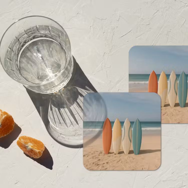 Strand - Surfbord - Pastel onderzetter kurk middel -sfeer4